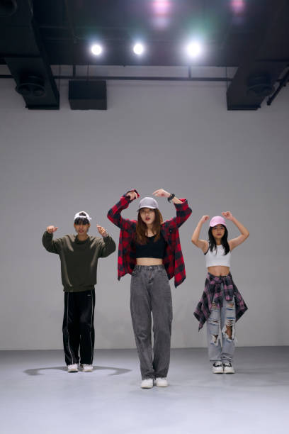 Teenage group practice of dance at studio. Talent, skill, hobby  and lifestyle concept.